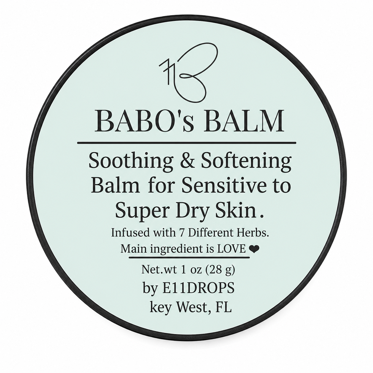 Babo's Balm herbal balm for dry skin in open jar, shea butter and herb-infused salve