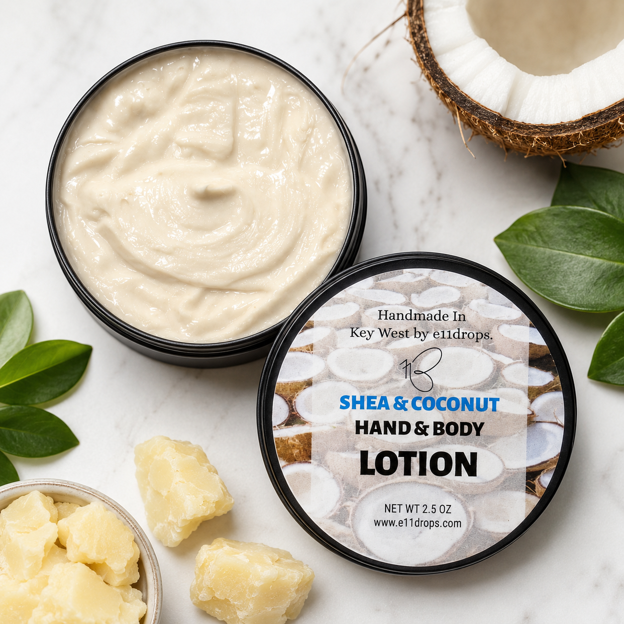 Shea coconut body lotion jar by e11drops Key West