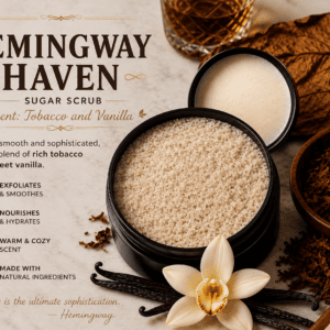 Hemingway Haven whipped sugar scrub soap with tobacco leaves and vanilla flower