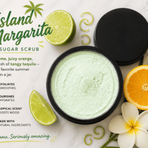 Island Margarita whipped sugar scrub soap in green with lime, orange, and tequila